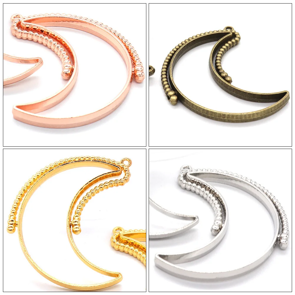 

25Pcs Hollow Trays for DIY Jewelry Making Alloy Frame Pendants Rotatable Open Bezel Charms Moon Style Craft Supplies Shine