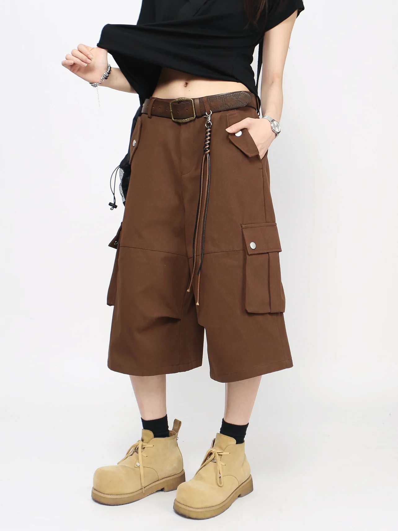 

Американский ретро-дизайн, большая рабочая одежда, брюки на семь футов, мужские летние свободные широкие брюки, повседневные универсальные орты