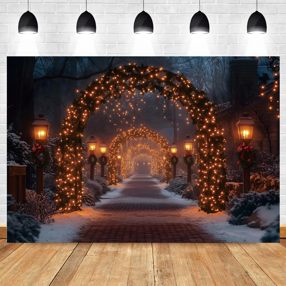 Christmas Backdrop Photography Forest Snowy Night Light Background Photographic Xmas Tree Outdoor Party Decor Photo Studio Prop