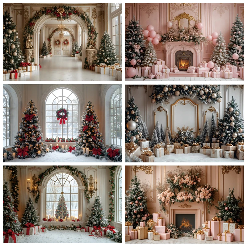 

Merry Christmas Xmas Tree Photography Background Winter Mantel Decor Banner Holiday Party Children Portrait Photography Backdrop
