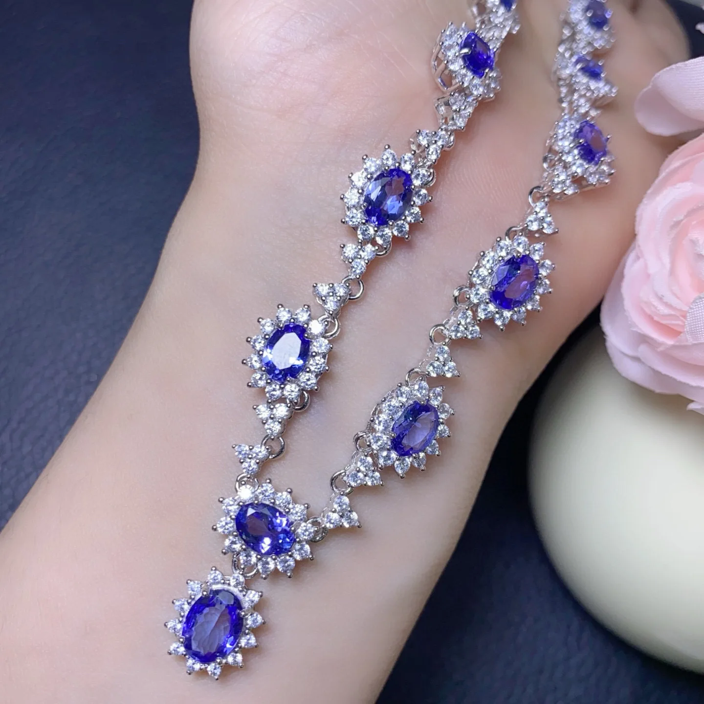 925 Silver Fine Natural Tanzanite Necklace, 5x7 & 6x8mm Main Stones, Stunning Purple Gemstone Jewelry Gift for Women