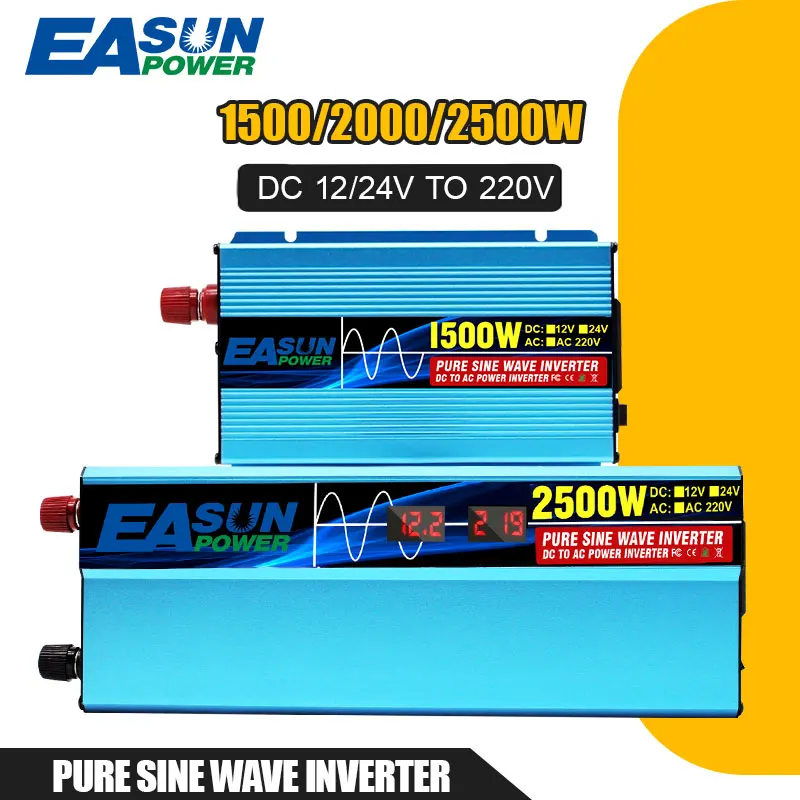 EASUN Pure Sine Wave Inverter 1500/1800/2500W Voltage Transfer Power Inverter Charger Adapter Universal Socket Auto Accessories