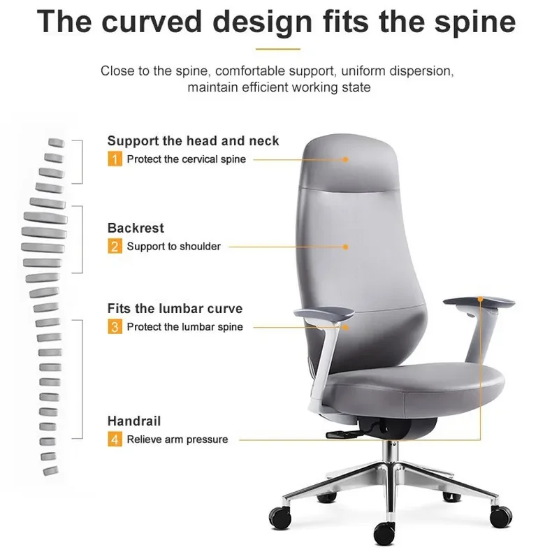 Leather Boss Office Chair Ergonomic Rotating Computer Desk Seat Home E-sports Gaming Sofa Sedentary Comfortable Wholesale