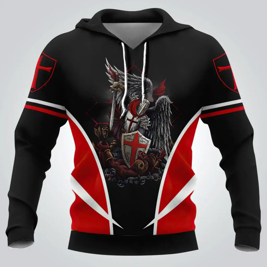 Knights Templar 3d Print Men's Laxity Hoodie Casual Oversized Pullover Popular Streetwear Fashion Sweatshirt Trend Men Clothing view 6
