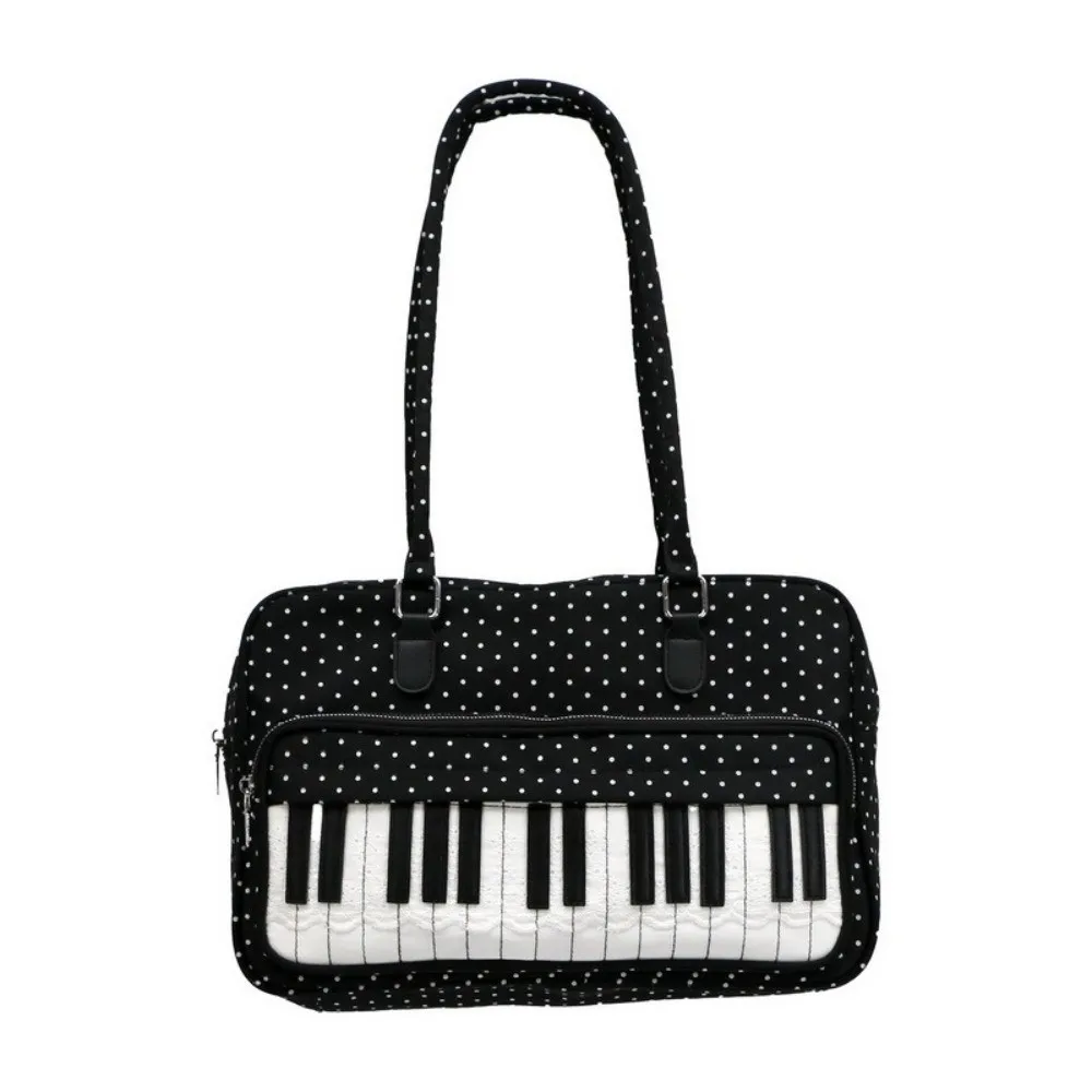 Large Capacity Large Capacity Handbag Polka Dot Spacious Interior Musical Note Tote Bag Piano Key Pattern Casual Shopping Bag