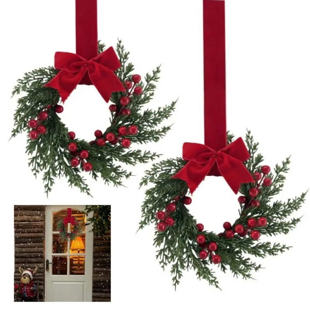 

Realistic Pinecone Christmas Wreath Red Berry Festive Artificial Garland Artificial 3D Door Hanging Ornament Wall Decor
