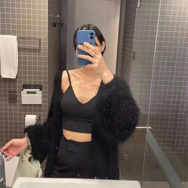 لون نقي V-Ne المتضخم رقيق سترة مشغولة من الصوف معطف المرأة ربيع الخريف الشتاء Faion ملابس خارجية مريحة غير رسمية #5