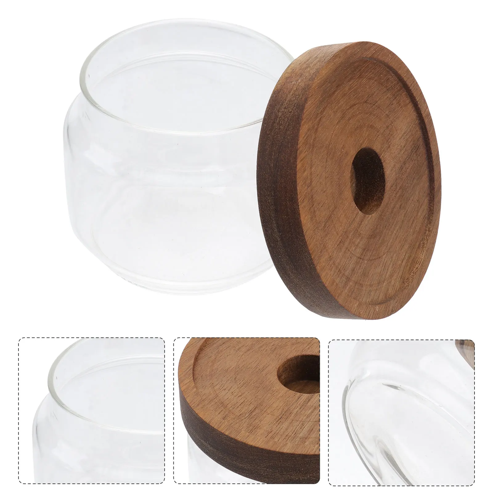 

Clear Glass Tea 500 ML Heat Resistant Jar Wooden Lid Spices Storage Sealed Grains Kitchen Bar Accessories