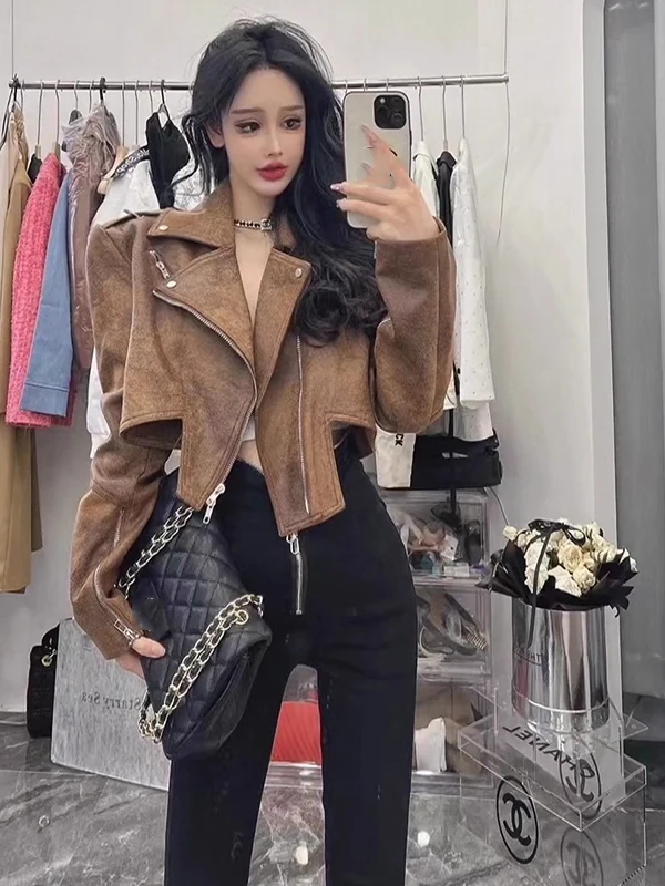 

Женская замшевая куртка кофейного цвета, новая весенняя модель, свободного кроя, на молнии, с вельветовыми вставками, длинная, для повседневной носки