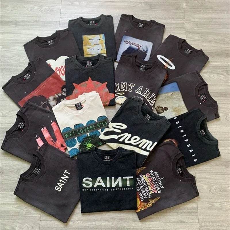 

25ss Logo Printing Saint Michael Mens T-Shirts High Quality Pure Cotton Women Oversized Short Sleeve