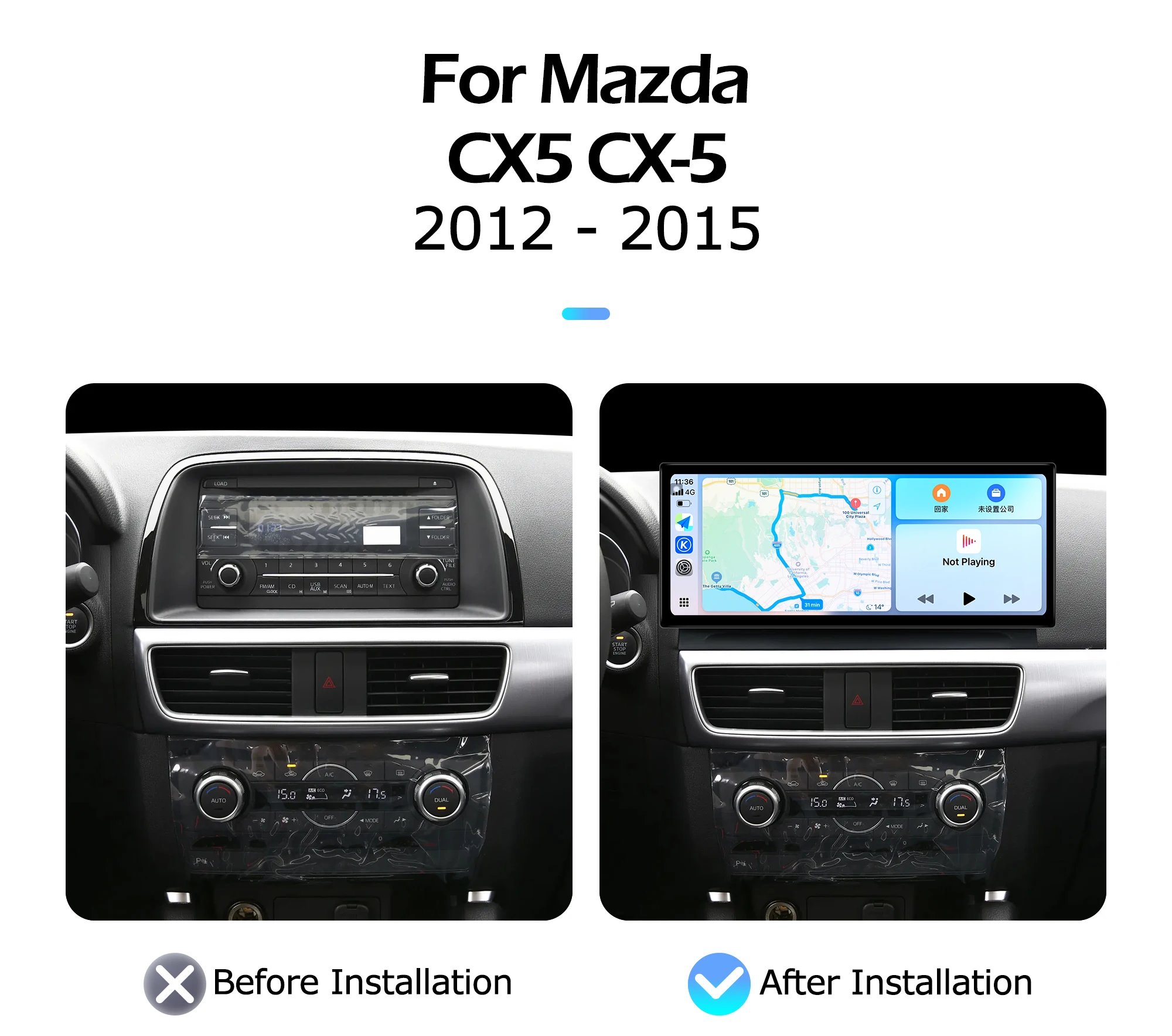 Wireless CarPlay 2400*900P 12.3 inch For Mazda CX5 CX-5 2012-2015 Lntelligent Multimedia Touch Screen GPS Android Auto WIFI DSP