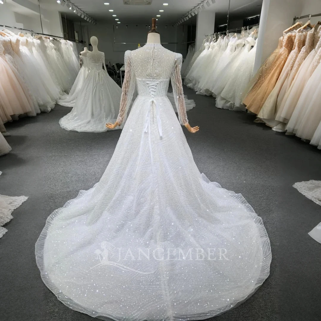 Exquisite A-Line Women Wedding Dresses Elegant Lace Shine Sequins Bridal Gowns Mopping Length Ball Vestidos De Novia Customized