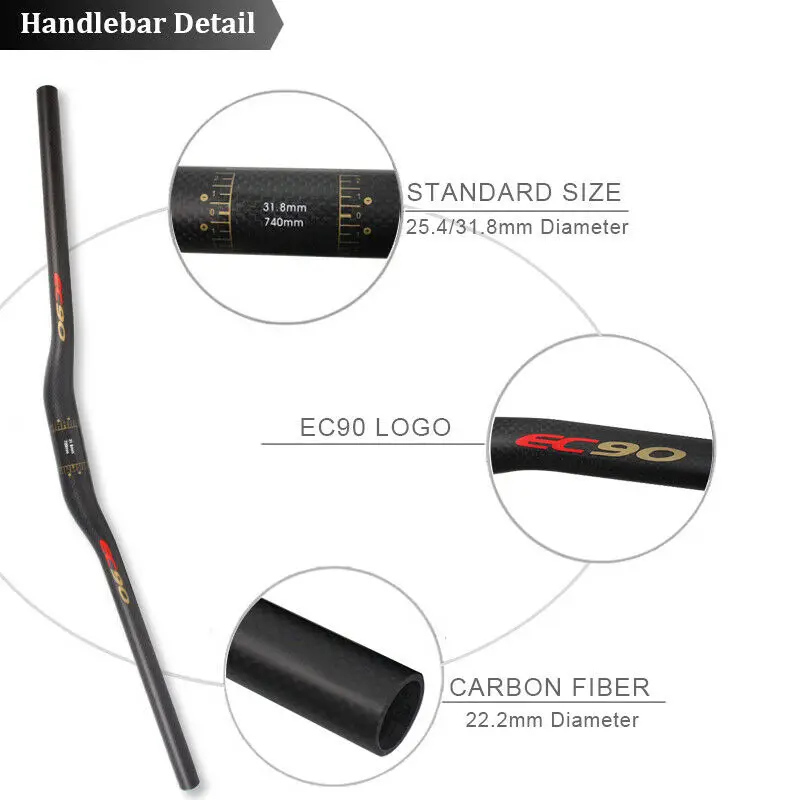 EC90  Carbon Handlebar Flat Riser Mtb Handlebar 25.4/31.8mm 660/680/700/720/740/760mm Ultralight Handle Bar Bike Part