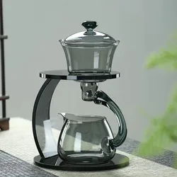 Exquisite Smoke Grey Glass Teaware Set with Magnetic Adsorption for Perfect Gongfu Tea Brewing