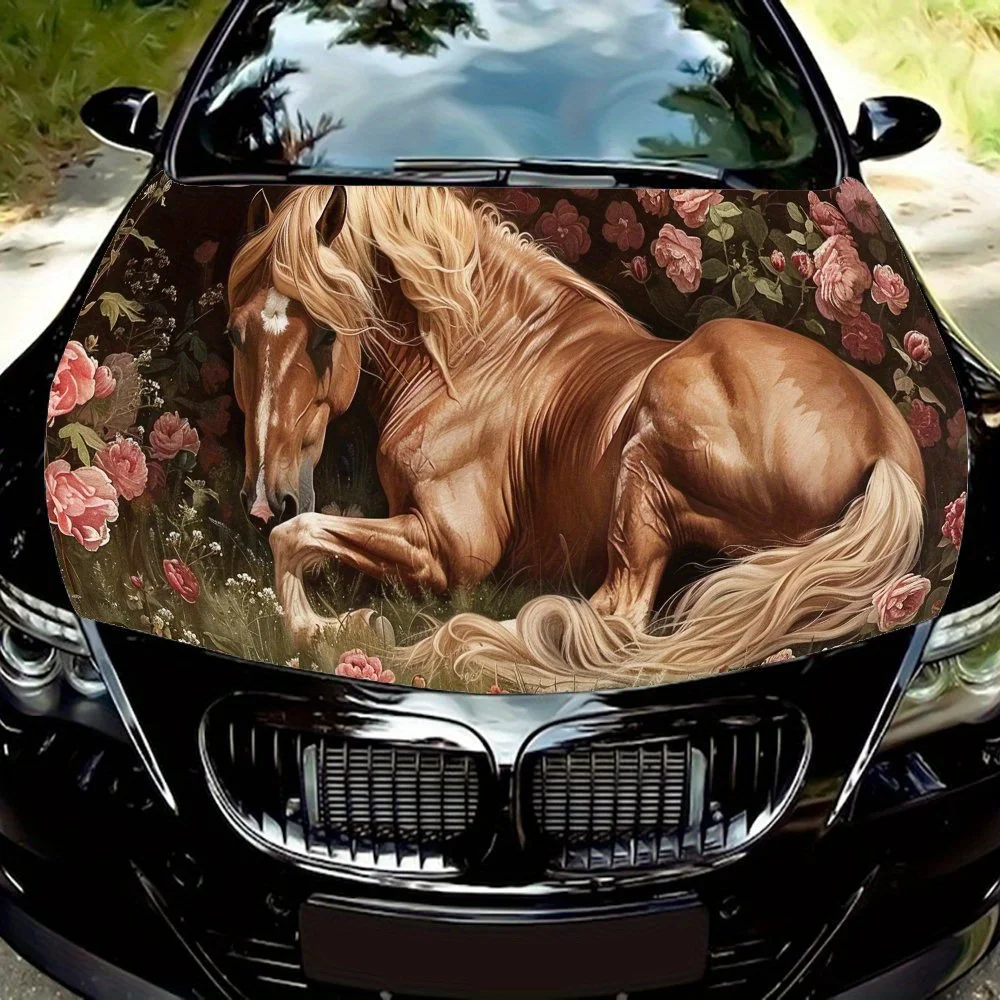 

Cool Car Hood Decal for Horse with Light Brown Hair Under The Flowers, Car Hood Stickers, Car Hood Wraps, Gifts, Self-adhesive W