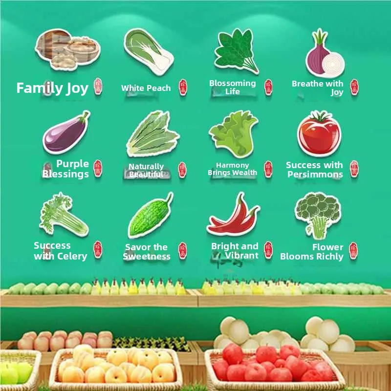 

3D-наклейки на стену с фруктами и овощами, декор для французского рынка, современные матовые водонепроницаемые наклейки из ПВХ для гостиной