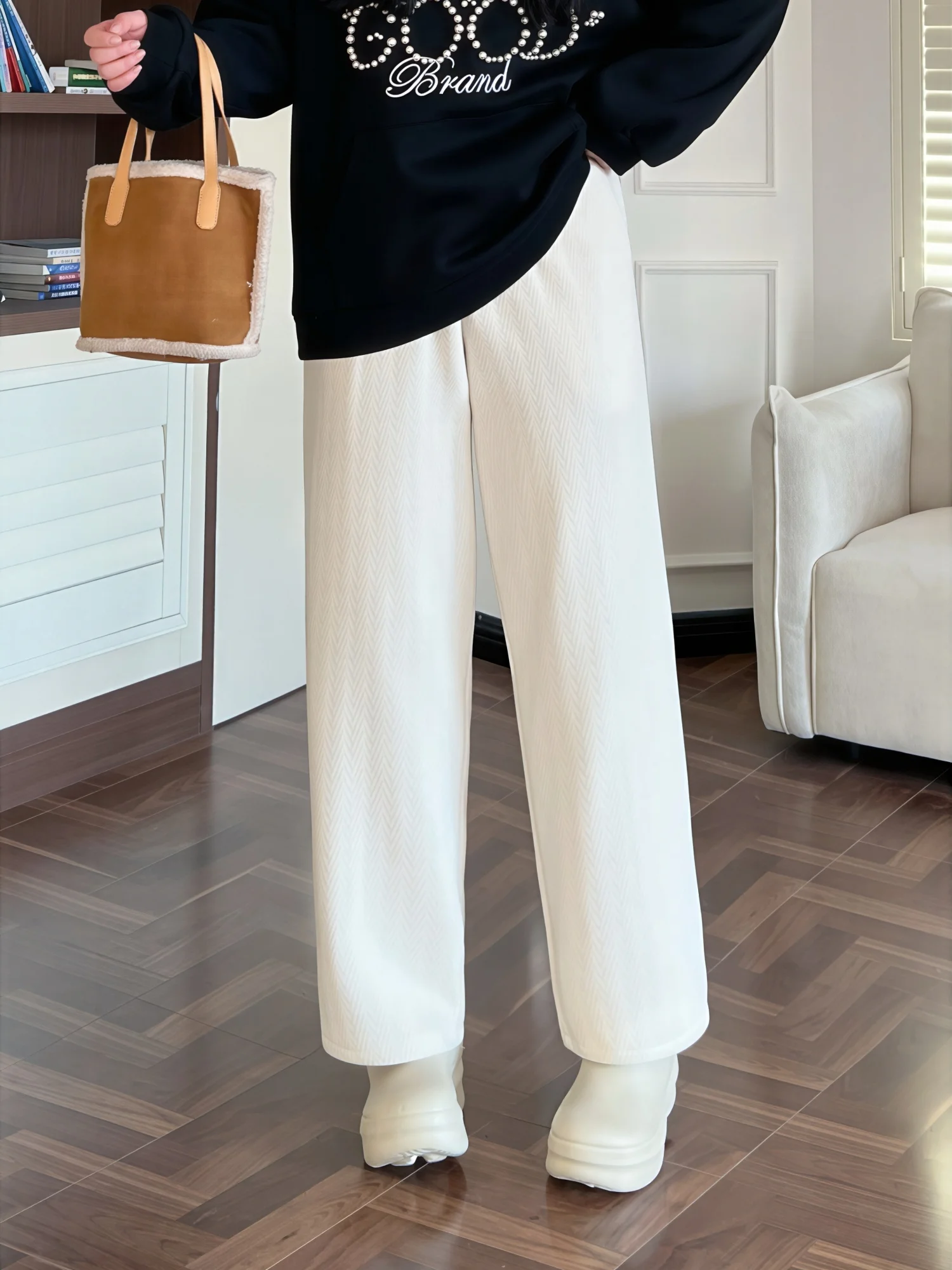 

plus Size Women's Winter Casual Fleece Lined Loose Commute Style Straight Leg Pants High Waist Wide Leg Trousers