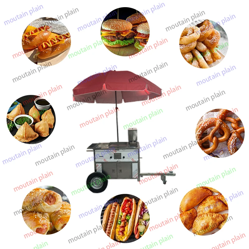 Stainless Steel Food Truck Shop Commercial Hot Dog Cart Snack Food Cart