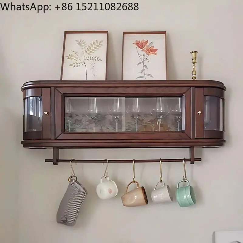 LLY solid wood living room display teacup cabinet medieval dining side cabinet retro furniture hanging cabinet