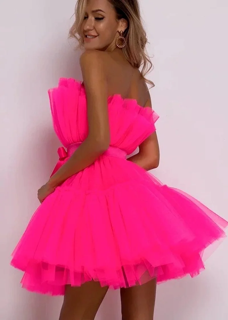 Mùa Hè Trễ Vai Lưới Hở Lưng Tutu Voan Lolita Xếp Ly Áo Nữ Dây Ngày BẦU ĐẦM Vestidos