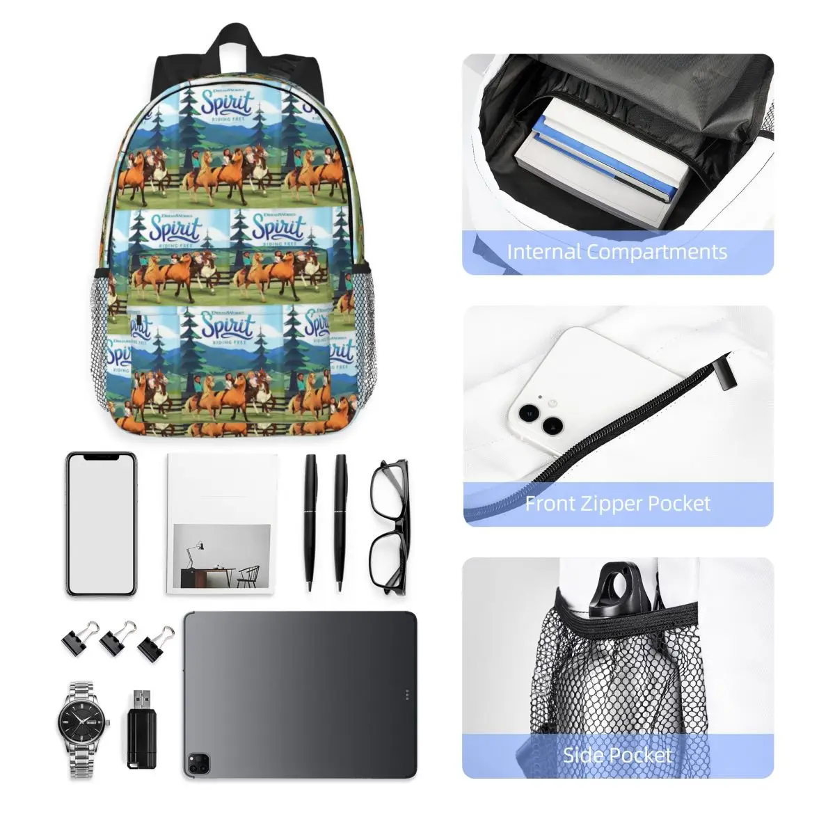 Spirit Riding Free Backpack Student Boys Girls BookBag Men Women School Bag Computer Shoulder Bags