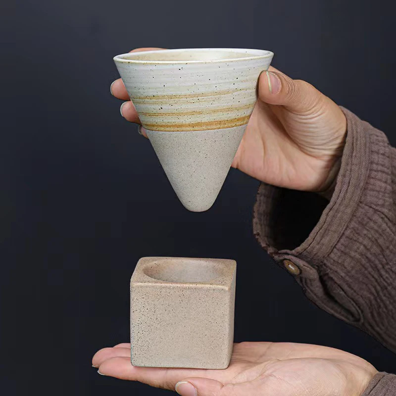 Tapered Coffee Cup Ceramic Coffee Mugs with Base Triangular Cone Shape Espresso-Cup Home Restaurant Drinking Utensils