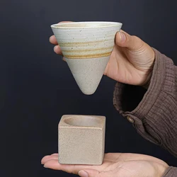 Tapered Coffee Cup Ceramic Coffee Mugs with Base Triangular Cone Shape Espresso-Cup Home Restaurant Drinking Utensils