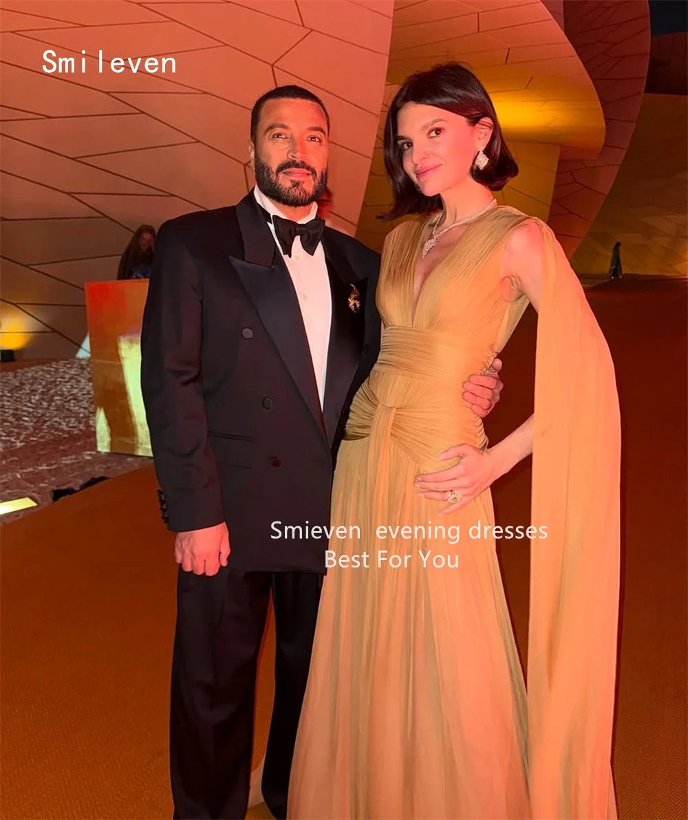 สมายล์เวน ลักชัวรี เมอร์เมด ชายน์นิ่ง พรอมเดรส ชุดราตรีคอวีหรูหรา แขนกุด จับจีบ ชุดสำหรับงานพิธีการ สามารถสั่งตัดได้ ปี 2026