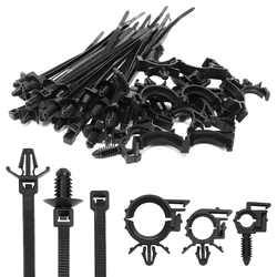 45pcs Nylon Cable Tie Wrap Fixed Fastener Clips Cars Mount Wire Tie Clip Car Hose Fastening Zip Strap Kit