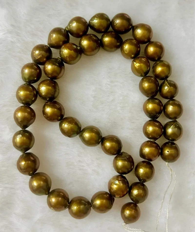 1510x14mm Natural Peacock Green Genuine Pearl Unfinished Necklace