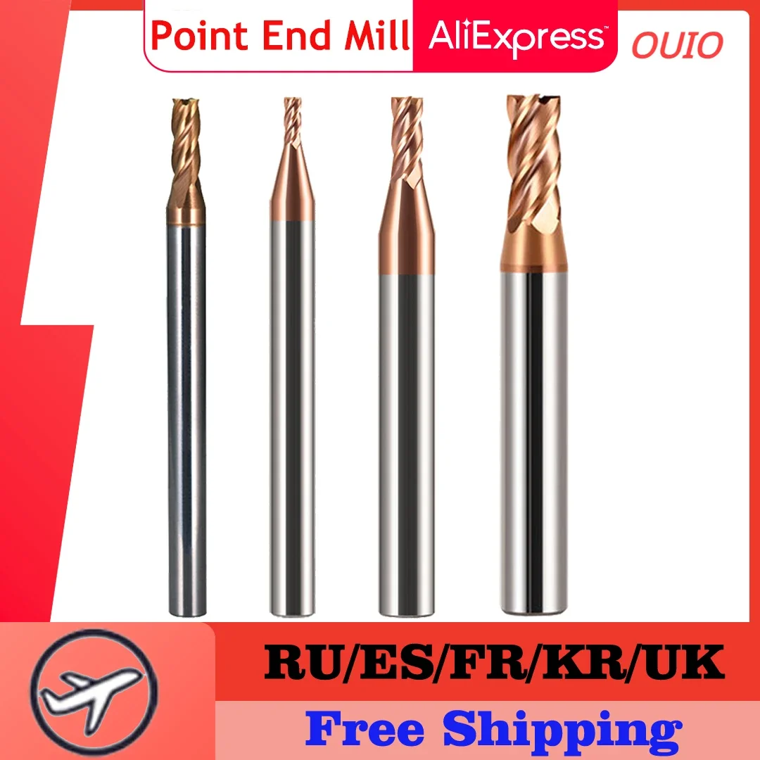 

OUIO Decimal Point End Mill HRC55 CNC Cutter Tools 4 Flute D1.1-D5.9mm Carbide Tungsten Steel Milling Cutter 4 6 Shank Milling