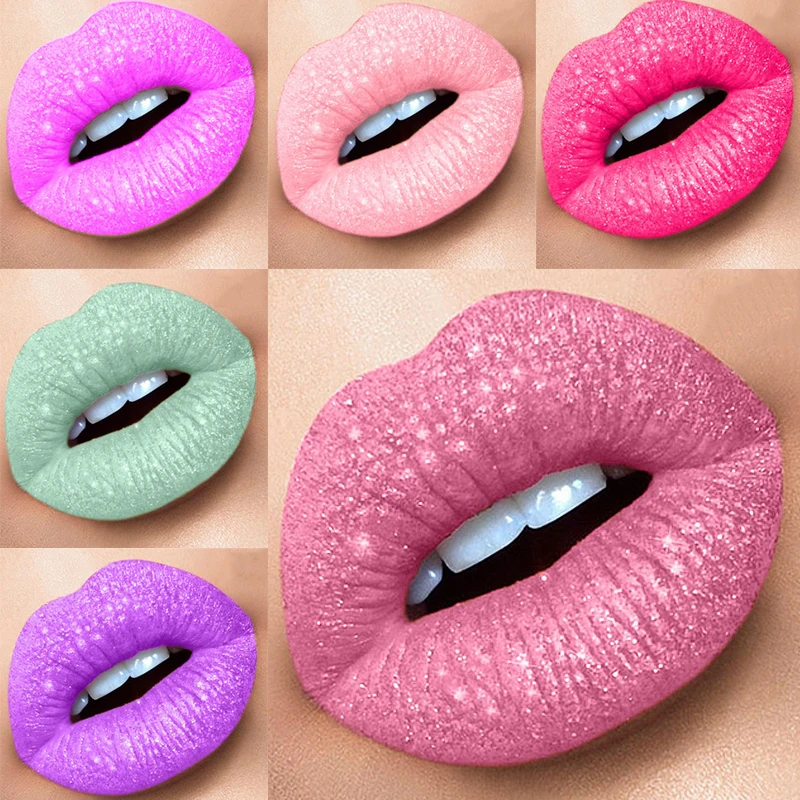 Lip Gloss Metal Lip Gloss Diamond Glitter Pearl Liquid Lipstick Sexy Lip Makeup Nonstick Cup Easy To Color Lasting