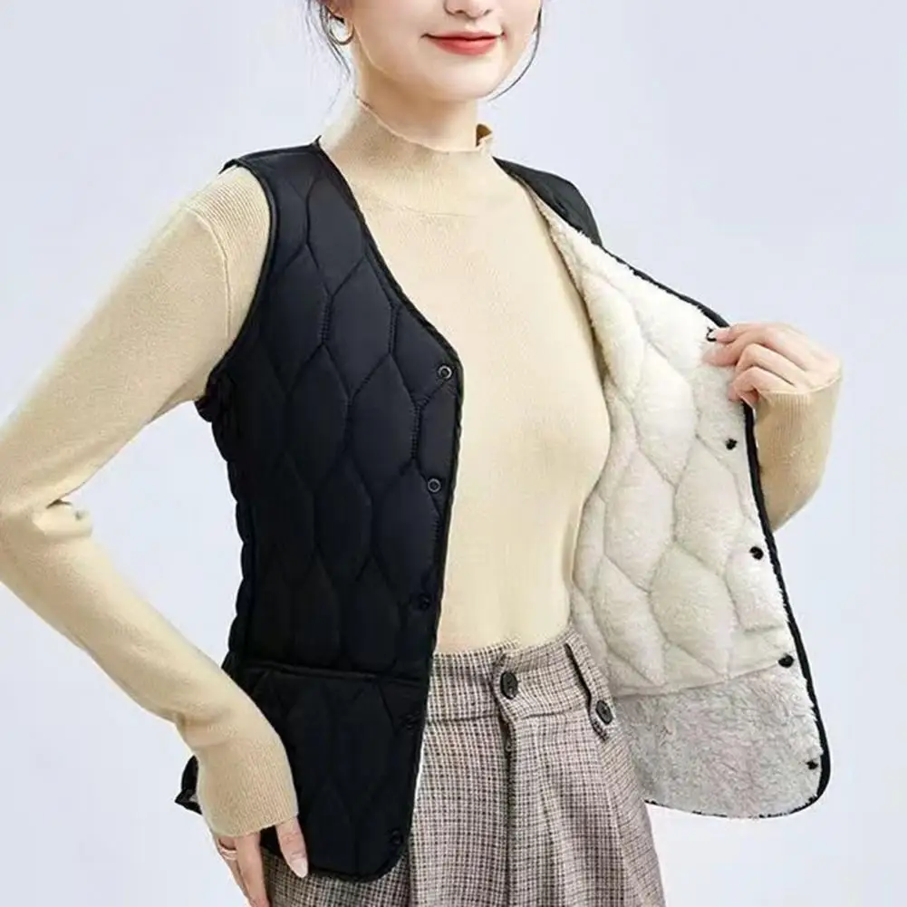 Women Outerwear Stylish Plus Size Women's Winter Vest Coat Warm Windproof Sleeveless Waistcoat with Pockets Single-breasted