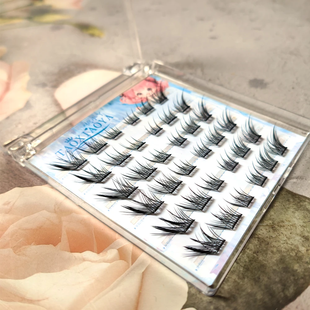 Selbstklebende individuelle falsche Wimpern, natürlich aussehende, abgewinkelte Wimpern, Cluster, unordentliche Kreuz-Wimpernverlängerung, Make-up-Tools
