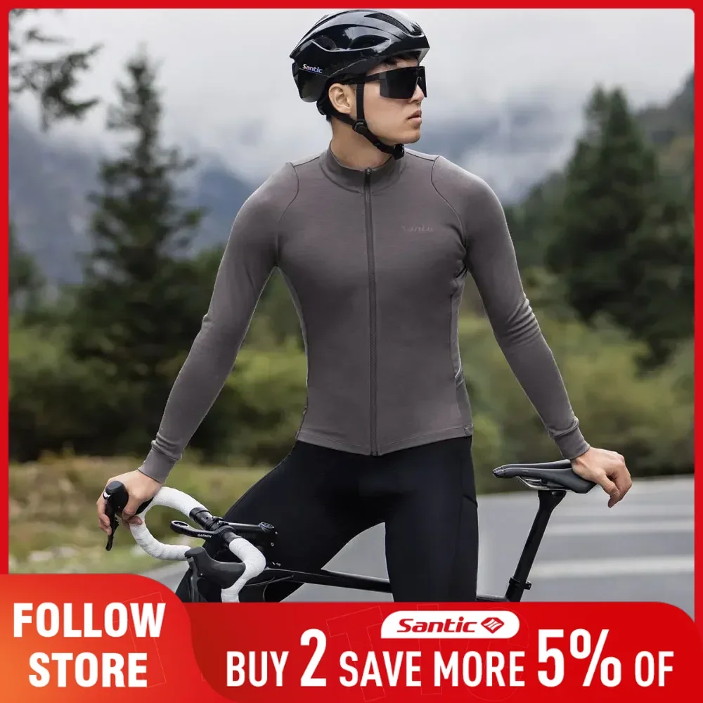 Santic Men's Cycling Jersey Spring Autumn Quality Wool Long Sleeve Bicycle Clothing Outdoor Reflective MTB Road Bike Jersey Tops