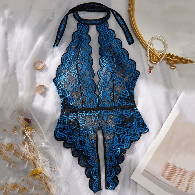 Sexy Backless Women's One-piece Lace Hollowed Out Chest Revealing Underwear See Through Bodysuit Exotic Porn Lingerie Clothing - Image 6