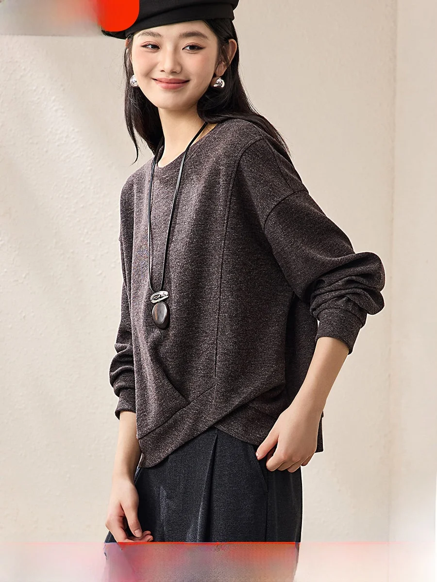 

Пуловер Mo Han Mei Premium Lazy Fleece с круглым вырезом и длинными рукавами, весна 2026, новая модель, с эффектом утяжки живота, Bellovi