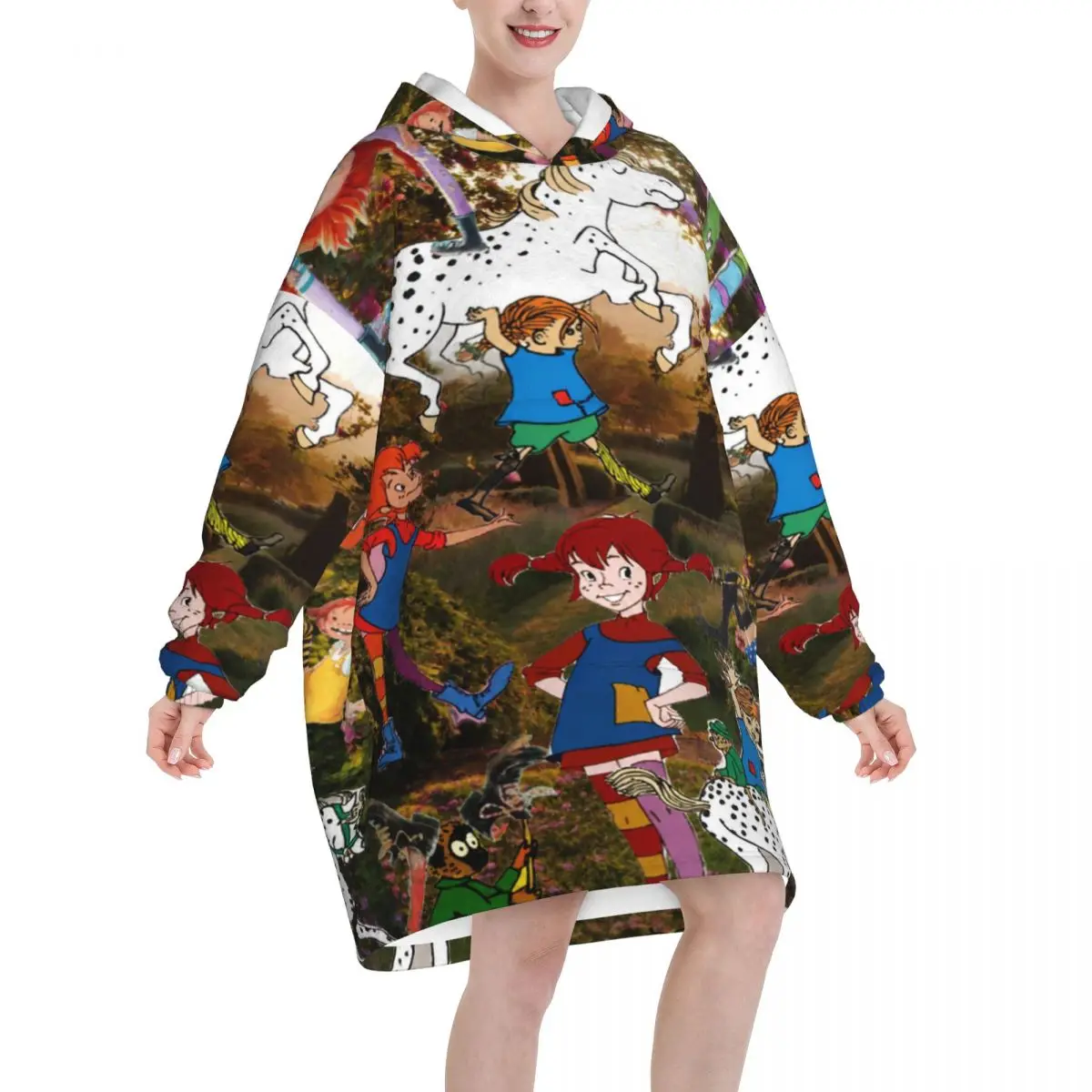 Pippis Girl Blanket Hoodie Oversized Wearable Sweatshirt Blanket Warm Gifts for Women Girls Girlfriend