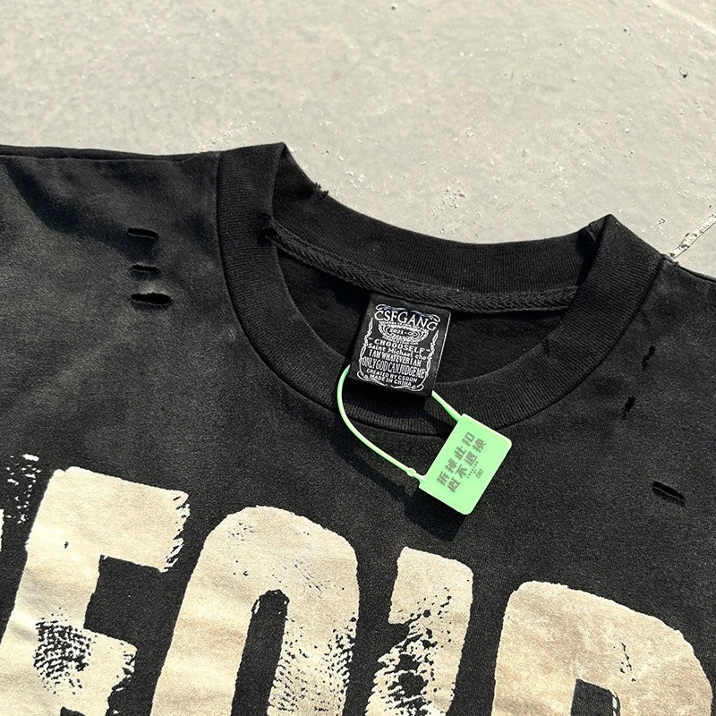 الشارع الشهير خطابات كبيرة طباعة سانت التالف عقد تي شيرت المتضخم صندوق تي شيرت خمر غسلها الأسود التالف عقد القذرة تي شيرت