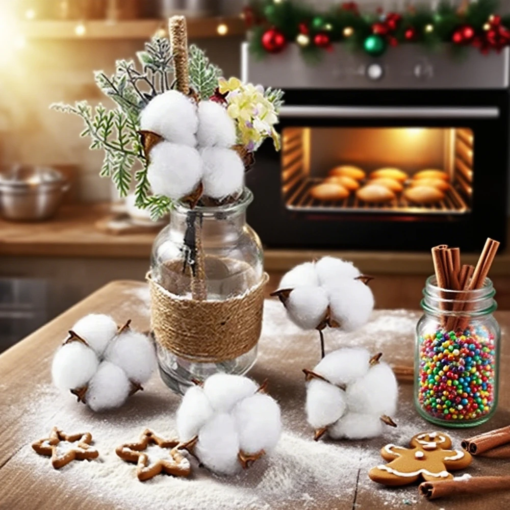 5 flores artificiales bolas de algodón falsas flores de Navidad Decora flores guirnaldas boda casa habitación decoración marco de fotos adorno de regalo