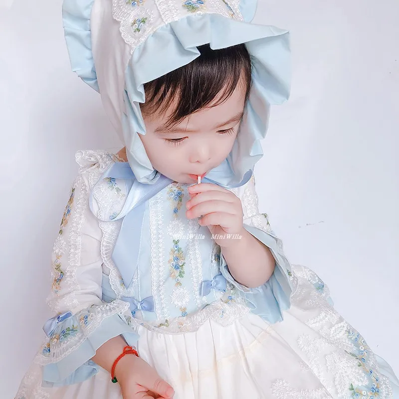 Spring Girls Lolita Vitange Dress Spanish Children\'s Dresses Baby Girls Quality Madehand Princess Dresses Quality Comfortable