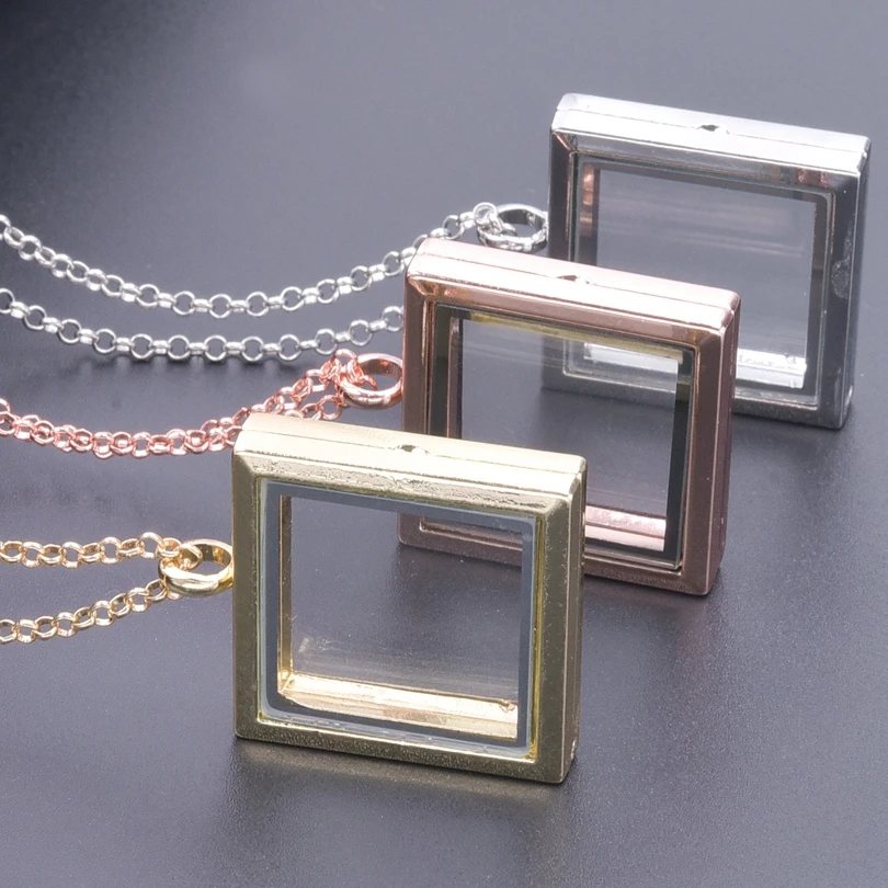 1Pc Clear Square Glass Memory Urn Locket Pendant Grunge Necklaces For Punk Living Ashes Picture Relicario Men Collier Jewelry