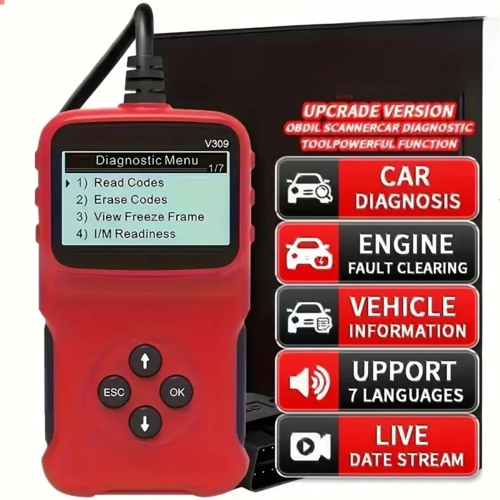 V309 OBD2 Scanner Automotive Diagnostic Troubleshooter Automotive Engine Trouble Code Reader OBD2 Check Engine Lights