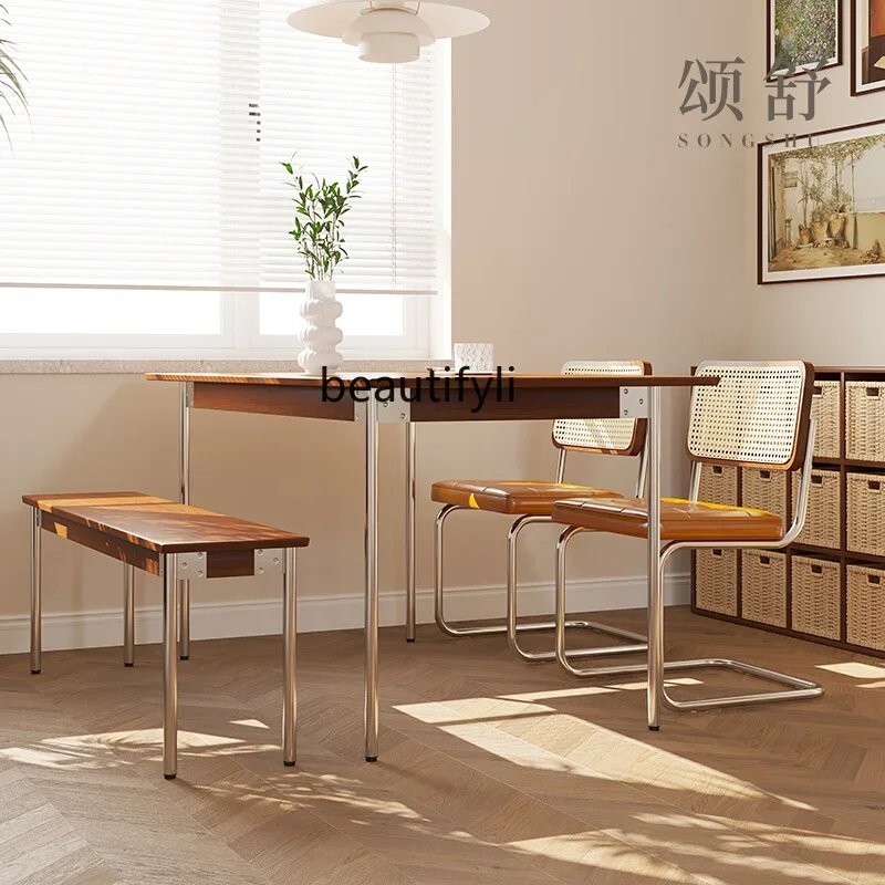 

S7486 ss French Retro Solid Wood Dining Table Small Apartment Nordic and Japanese Style Dining-Table Chair Combination Rectangul