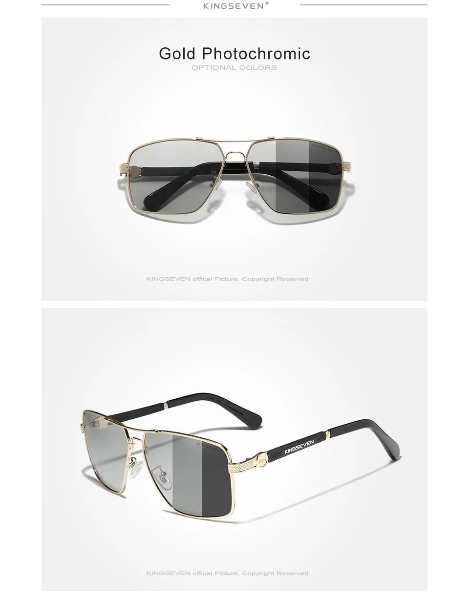 KINGSEVEN Design Sonnenbrille Für Männer/Frauen Neue Polarisierte UV400 Beschichtung Optische Linse Auto Reset Quadratischen Rahmen Fahren Brillen – Detail 13