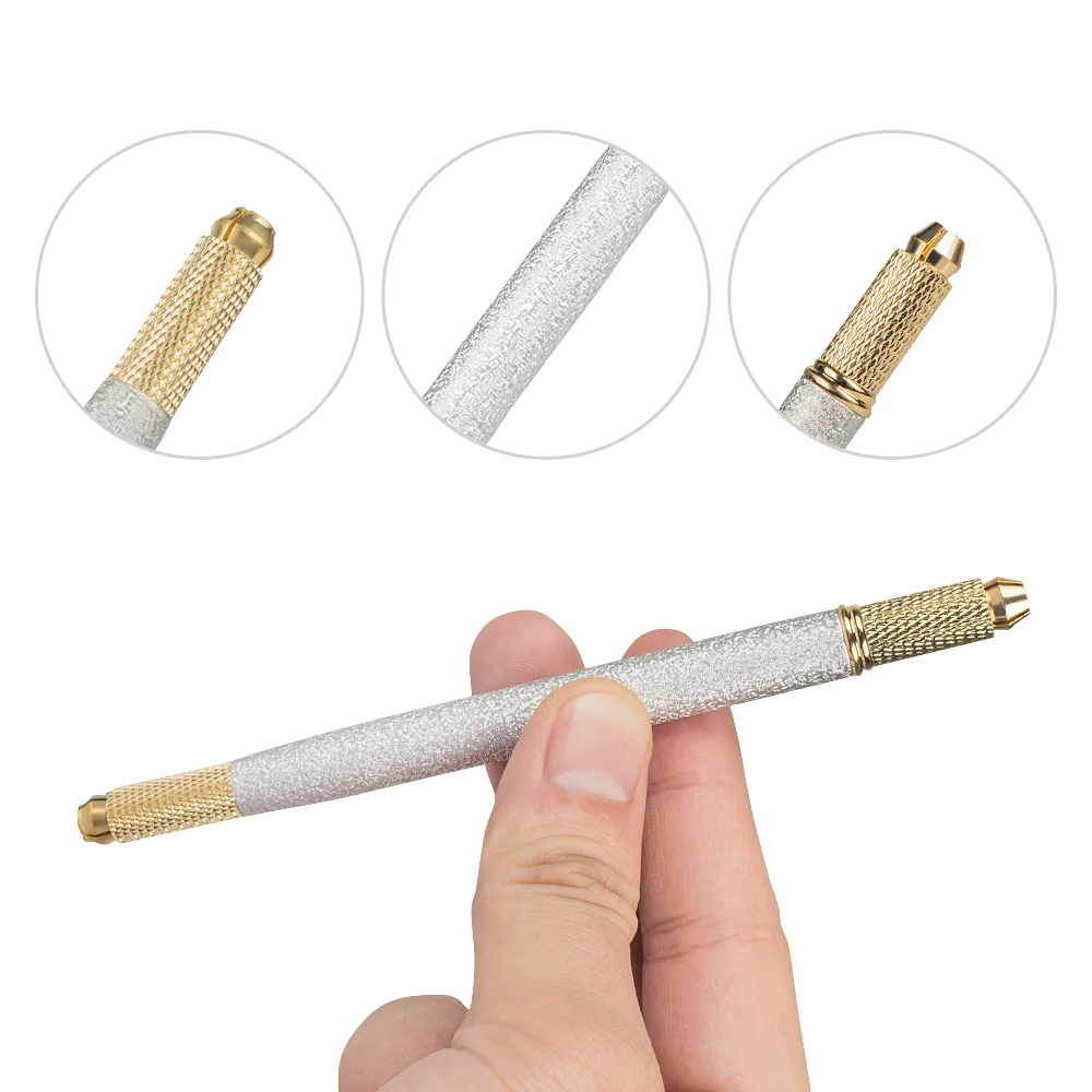 1Pcs Microblading Double End Metalen Relief Borduurwerk Pen Tattoo Naalden Handmatige Pen Permanente Make-Up Wenkbrauw Lips Gereedschap