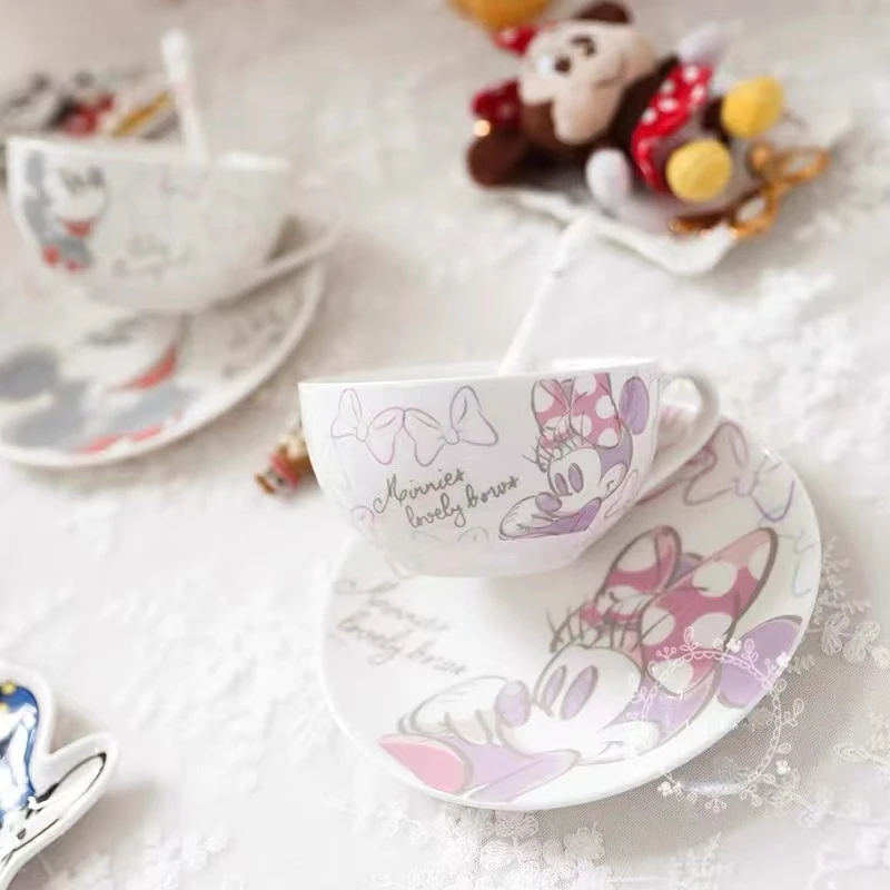 Dinnerware Cute Cartoon Mickey Minnie Mouse Mugs Coffee Cups Set Kawaii Three-piece Set Coffee Cup & Saucer Sets Coffee Mugs