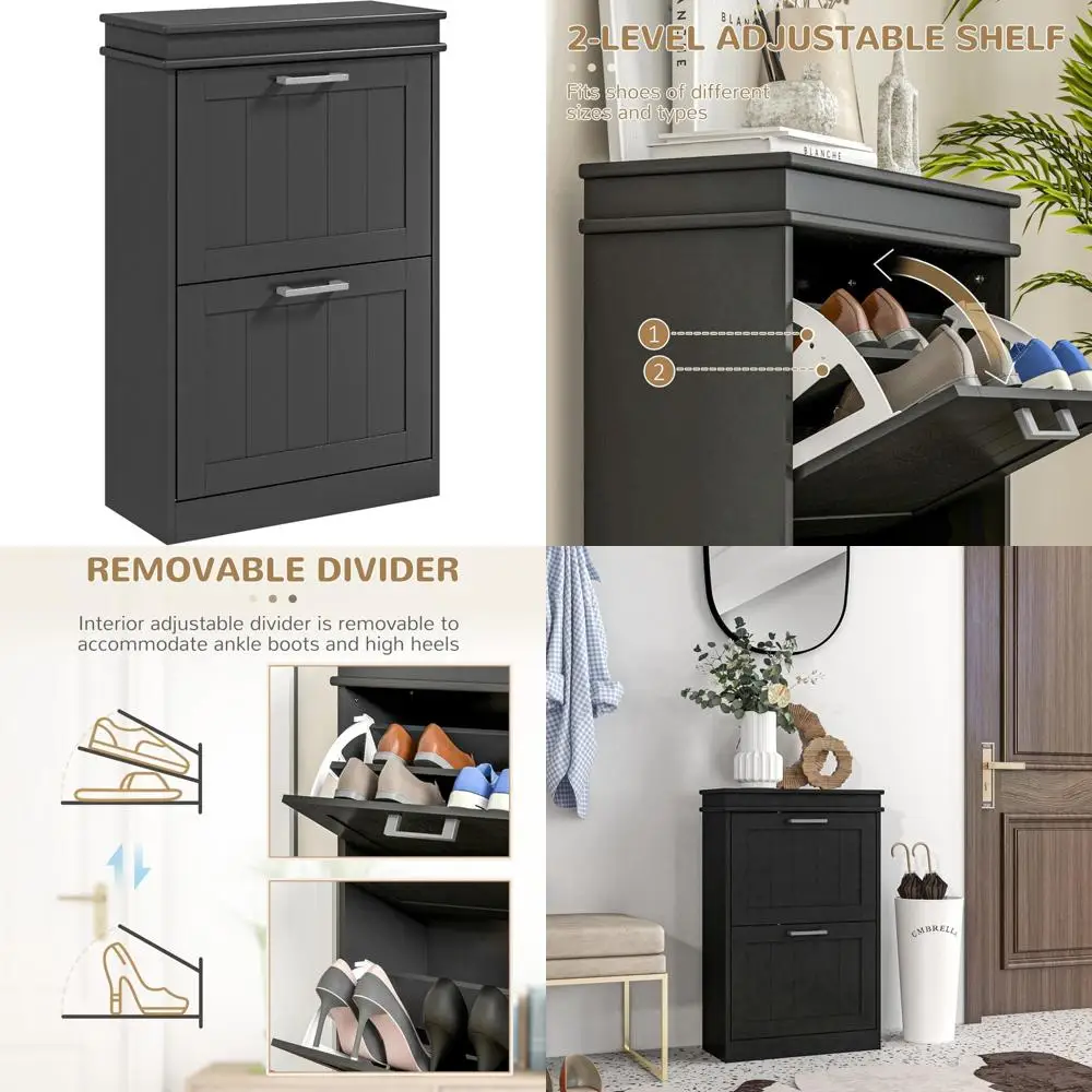

Modern Shoe Storage Cabinet with Flip Drawers and Adjustable Shelves for Entryway Space Saving