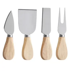 4Pcs Stainless Steel Cheese Knives Set Cheese Cutlery Butter Slicer Cutter Wood Handle Cream Bread Splitter Butter Knife Spatula