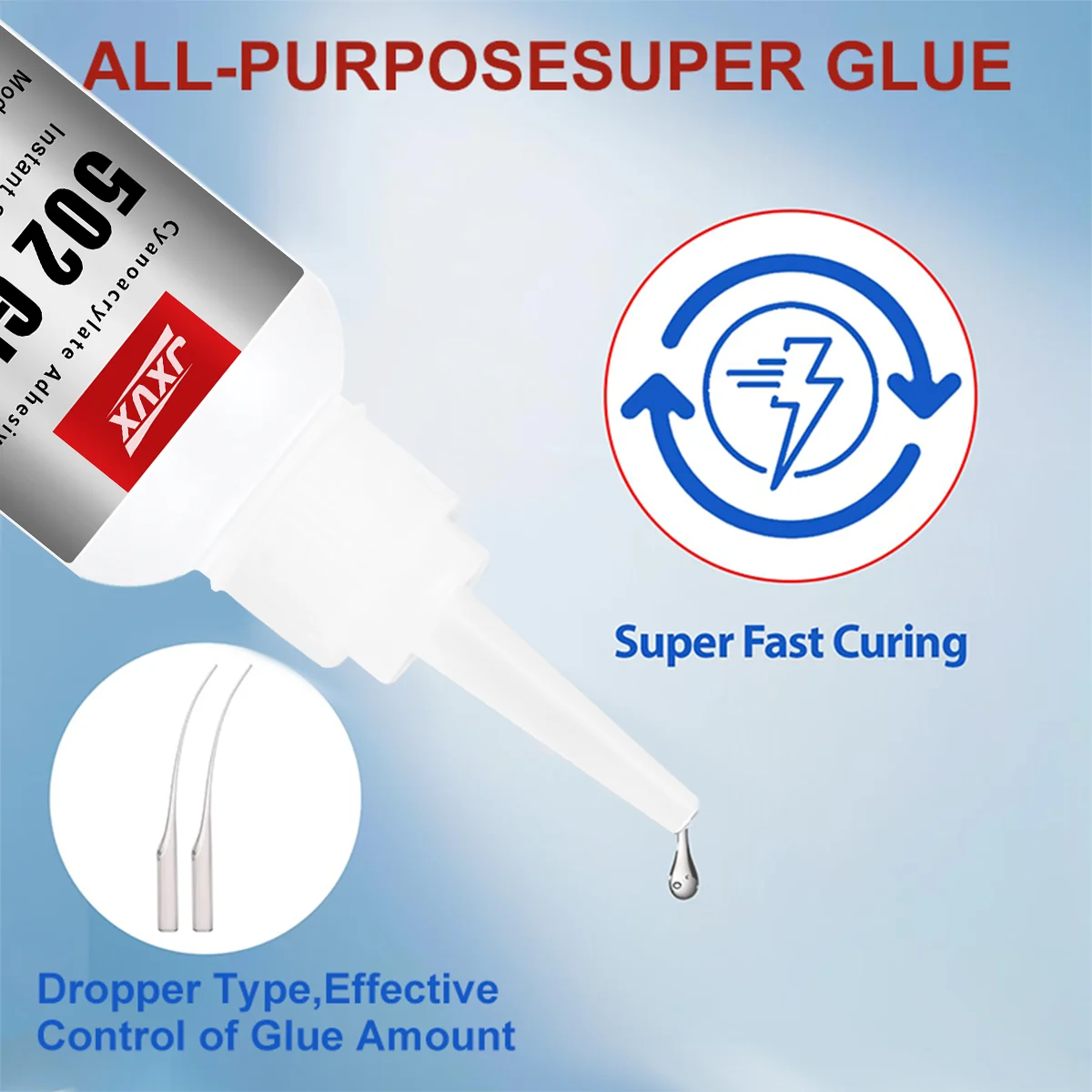 JXVX 502 Liquid Super Glue Instant Quick-drying Epoxy Resin Adhesive Leather Rubber Glass Wood Metal Fast Repair Glue Tool 20g
